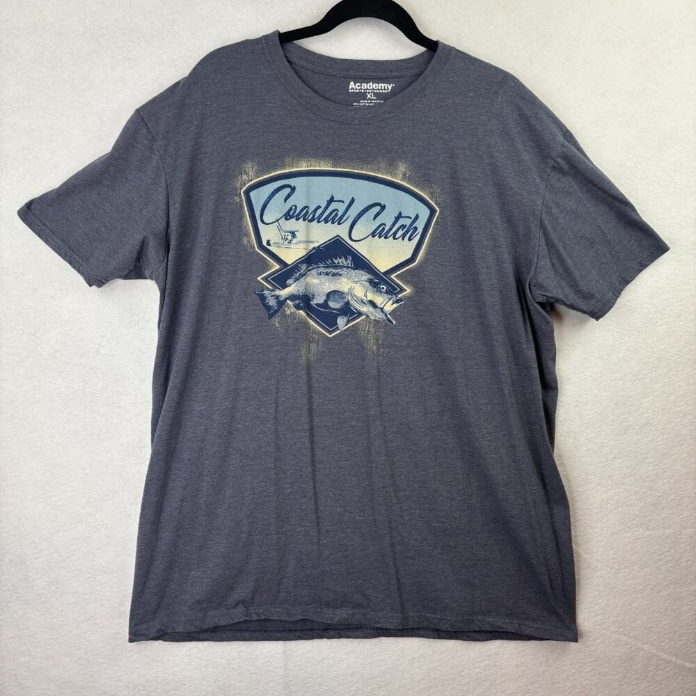Coastal Catch Fish TShirt Mens XL Academy Short Sleeve Grey Crew Neck